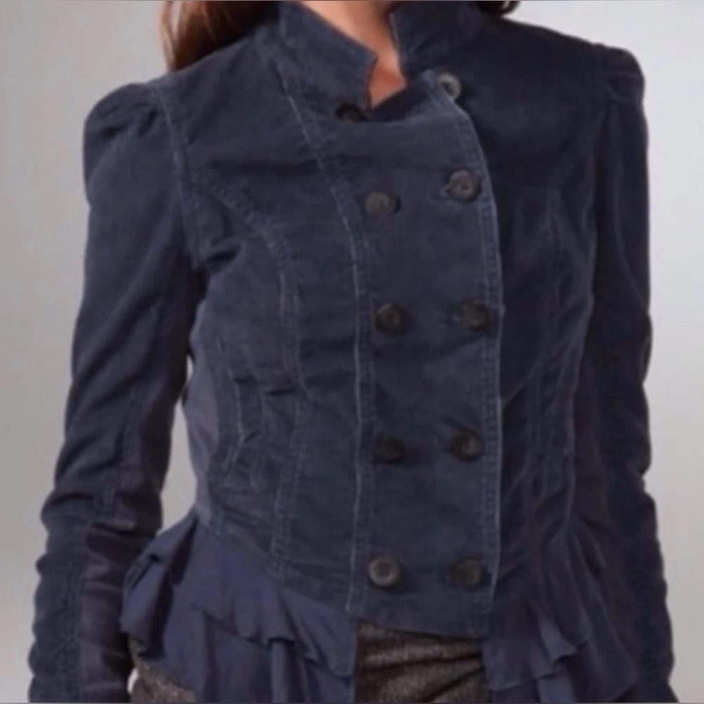Free People Corduroy Military Jacket Navy Blue Size 6